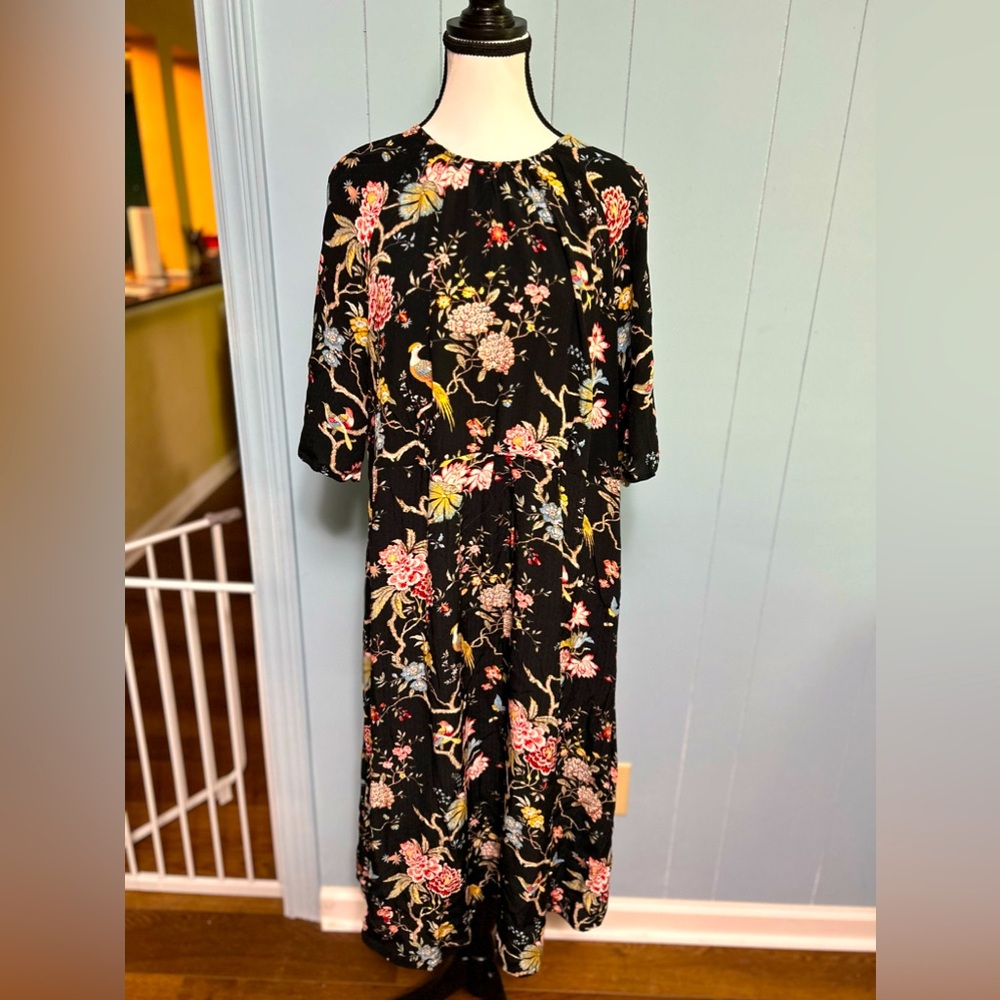 Bird & floral print dress